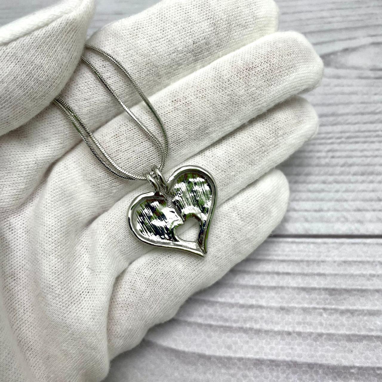 Парная подвеска Сердце на цепочках (2 цепочки, 2 половинки сердца) Серебро - фото 5 - id-p201927592