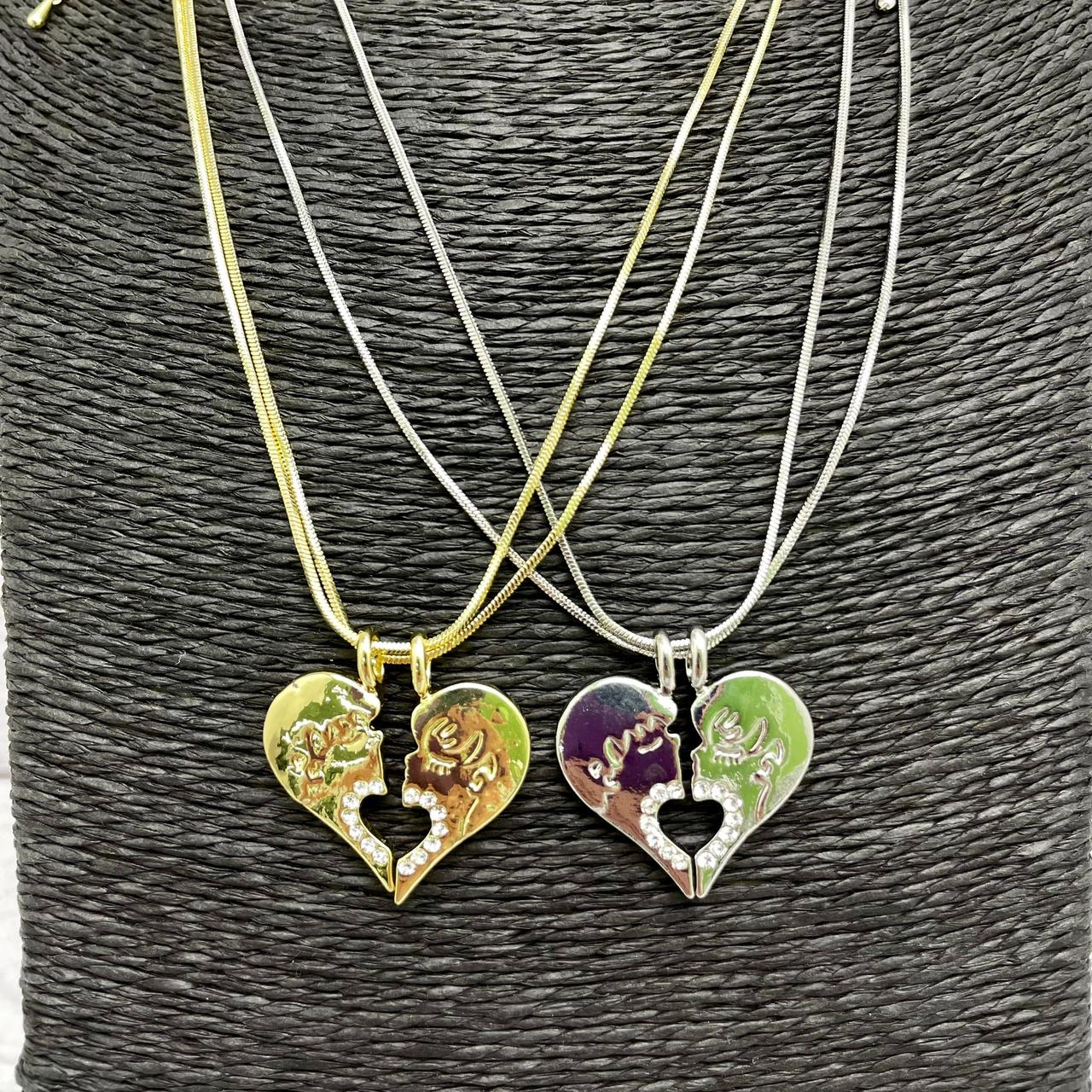 Парная подвеска Сердце на цепочках (2 цепочки, 2 половинки сердца) Золото - Серебро - фото 6 - id-p201927593