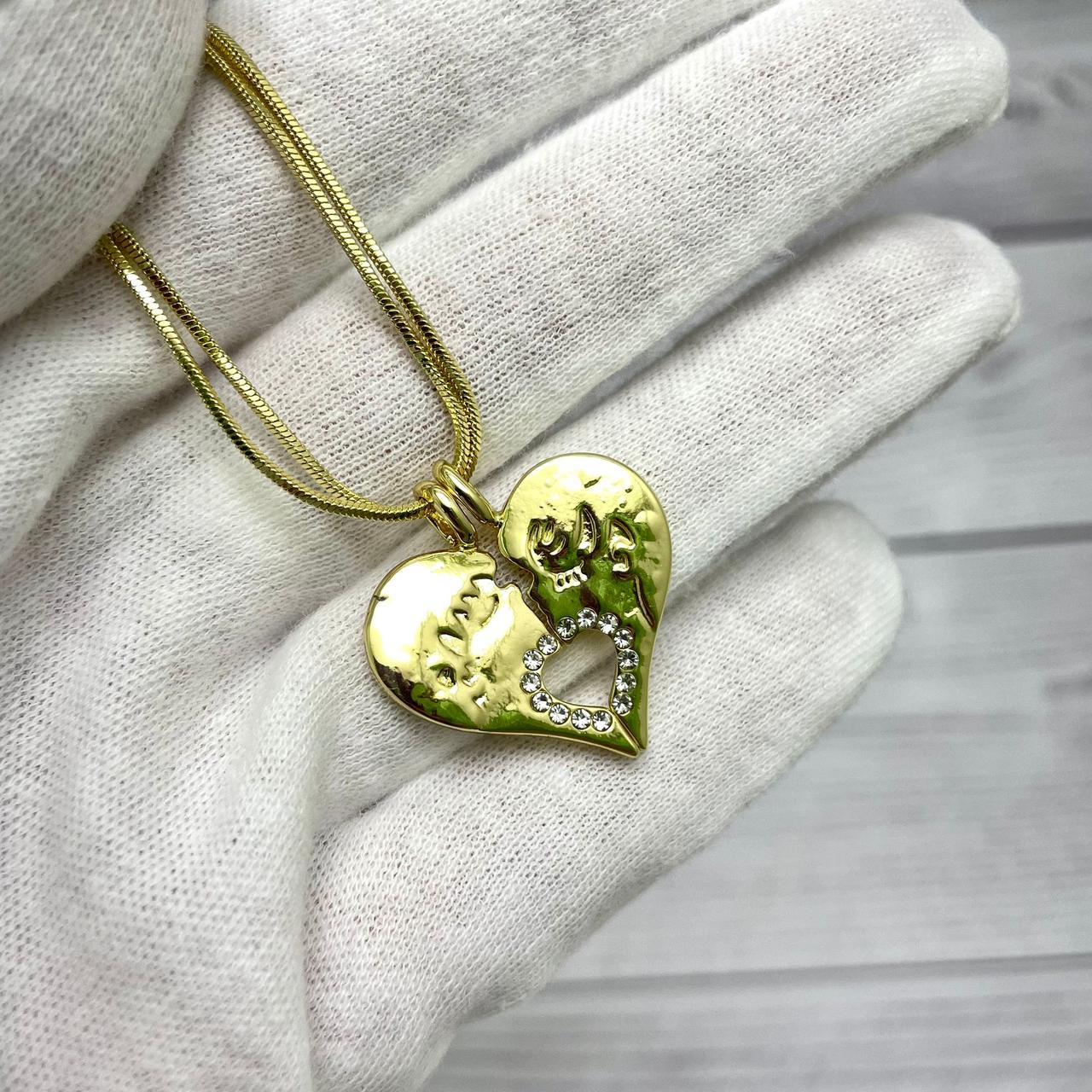Парная подвеска Сердце на цепочках (2 цепочки, 2 половинки сердца) Золото - Серебро - фото 7 - id-p201927593