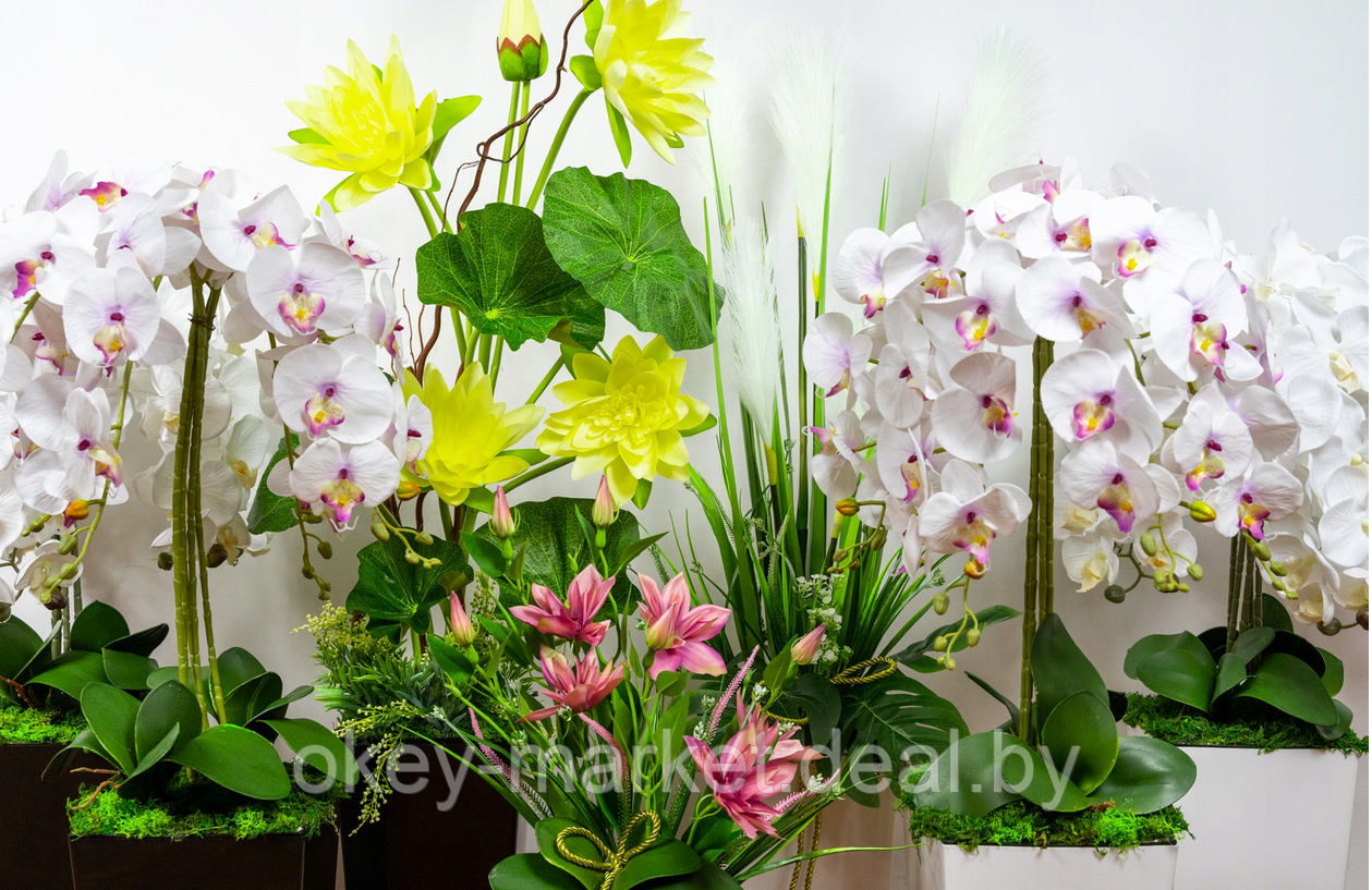Искусственные цветы Орхидеи в кашпо 5 веток, 95 см - фото 1 - id-p201927991