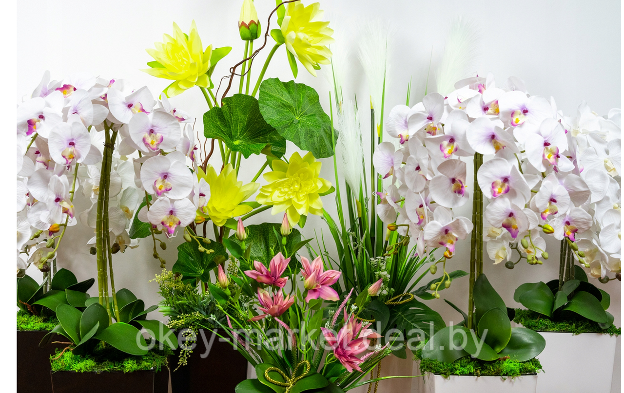 Искусственные цветы Орхидеи в кашпо 5 веток, 95 см - фото 1 - id-p201927997
