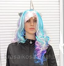 Парик Единорог разноцветный длинный волнистые из искусственных волос карнавальный