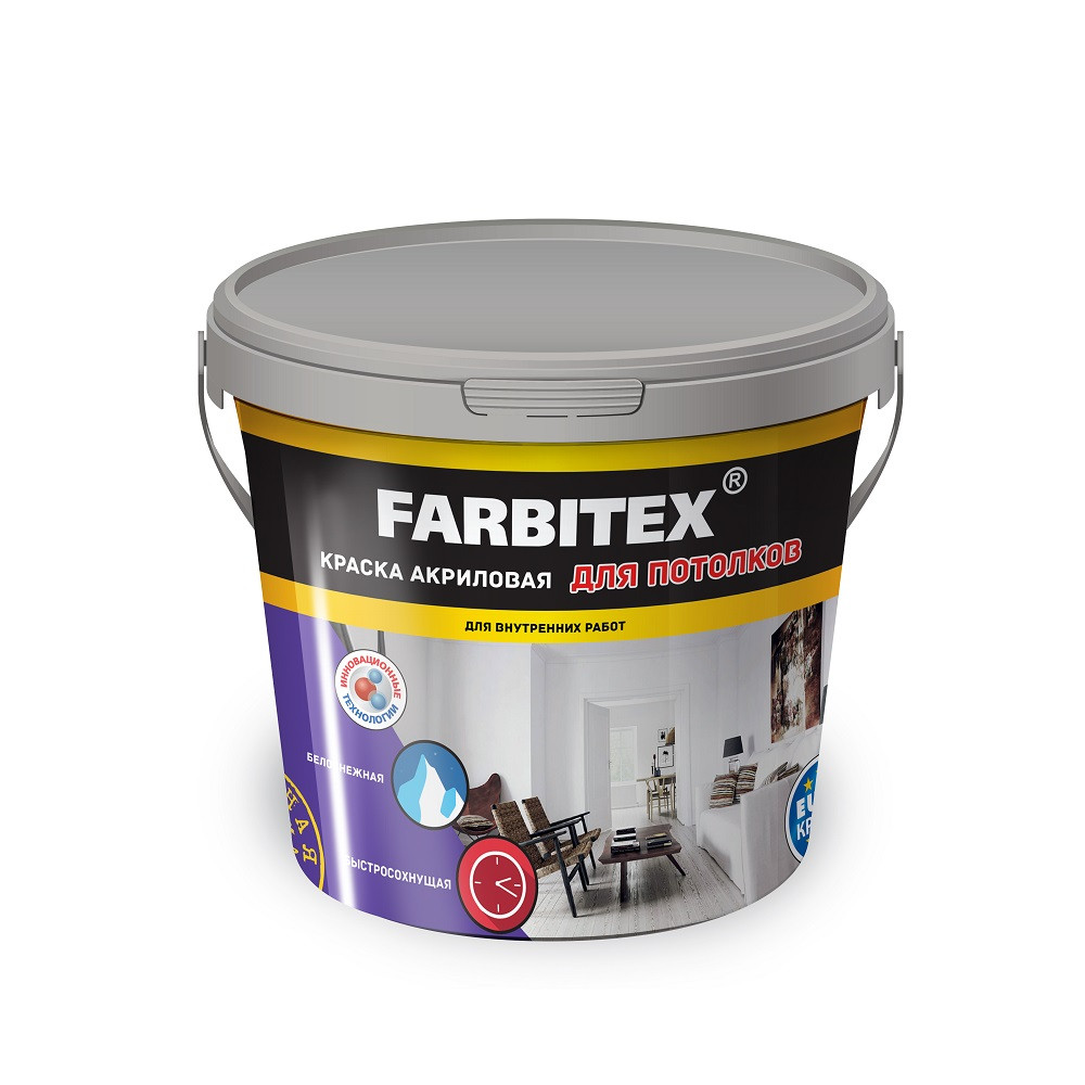 Краска акриловая для потолков FARBITEX, 1.1кг