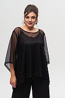 Женская осенняя черная большого размера блуза Anelli 1329 черный/мелкая_сетка 58р.