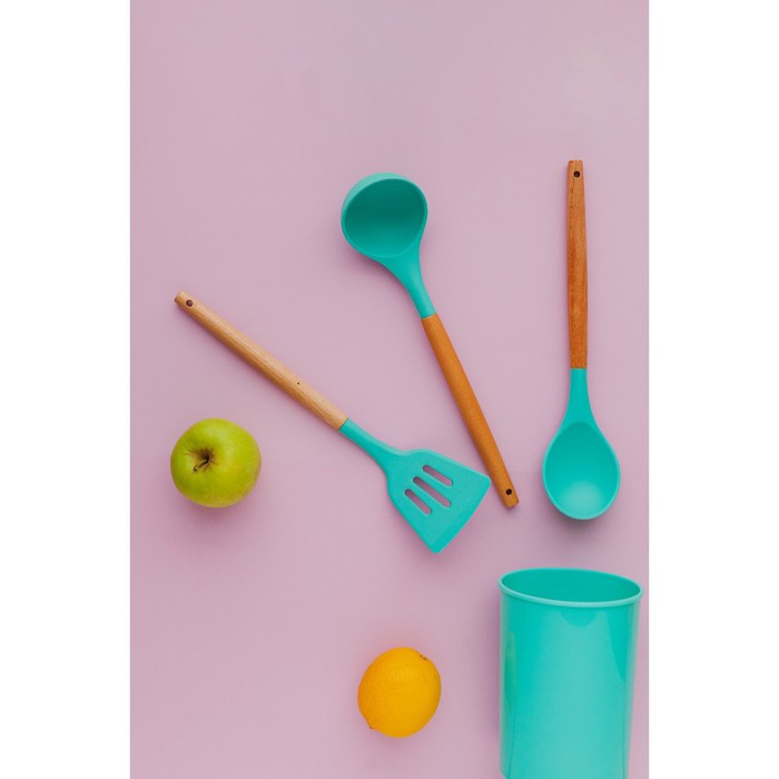 Набор кухонных принадлежностей Доляна «Лиам», 7 предметов, 33×12,5×12,5 см, цвет бирюзовый - фото 8 - id-p201843918
