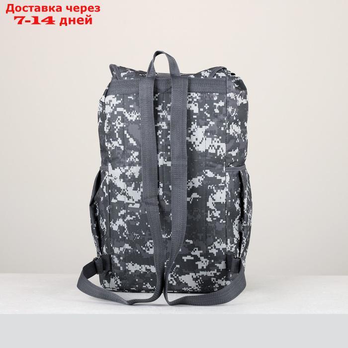 Рюкзак туристический, 55 л, отдел на шнурке, 3 наружных кармана, цвет серый/камуфляж - фото 2 - id-p201465416