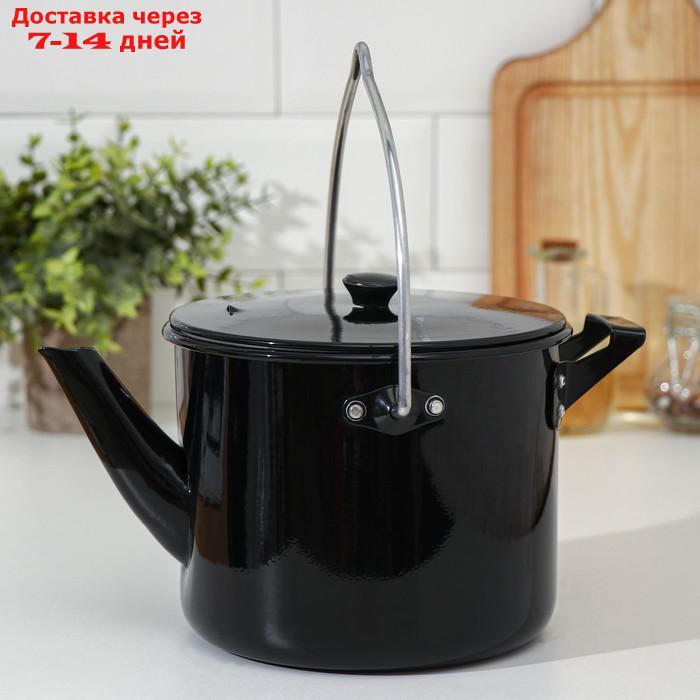 Чайник-котелок с декоративным покрытием 2,5 л, цвет чёрный - фото 1 - id-p201936386