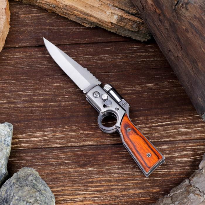 Нож складной полуавтоматический "Ружье", клинок 7 см, с фонариком - фото 2 - id-p201749877