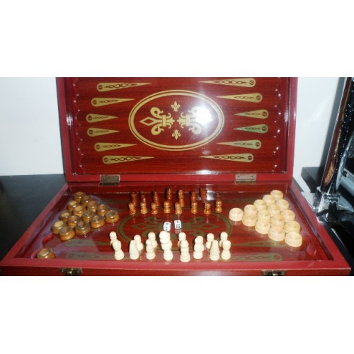 Набор деревянный для игры в нарды + шашки + шахматы , 48*48 см , K-480