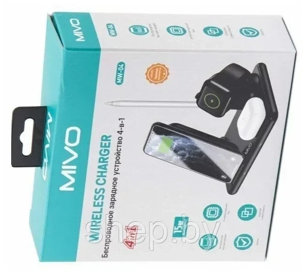 Беспроводная зарядка 4 в 1 Mivo MW-04 для Iphone/Apple Watch/AirPods/Pencil, 15W/15Вт - фото 4 - id-p198050641