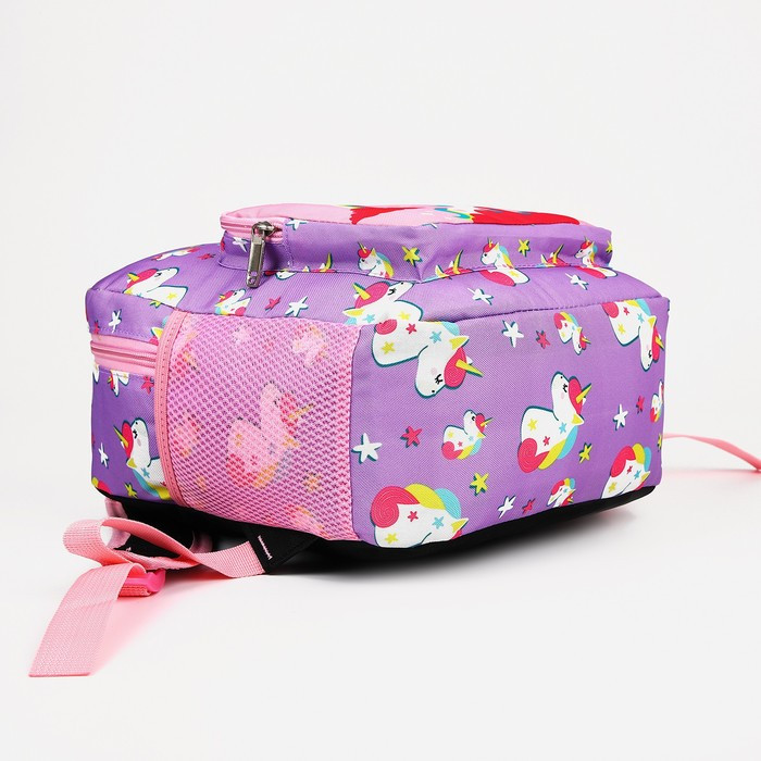 Рюкзак детский на молнии, 3 наружных кармана, цвет фиолетовый/розовый - фото 3 - id-p201995551