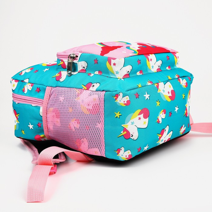 Рюкзак детский на молнии, 3 наружных кармана, цвет бирюзовый/розовый - фото 3 - id-p201995599
