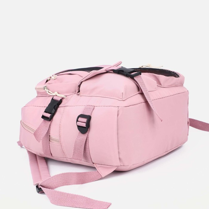 Рюкзак школьный на молнии, 5 наружных карманов, цвет розовый - фото 3 - id-p201995606