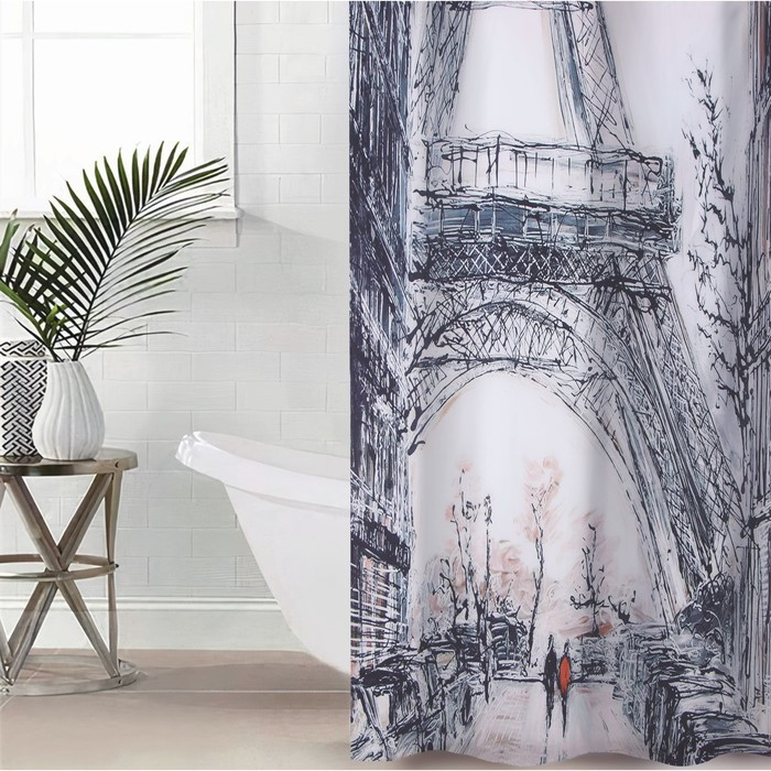 Штора для ванны Доляна «Париж», с люверсами, 180×180 см, полиэстер - фото 1 - id-p202018735