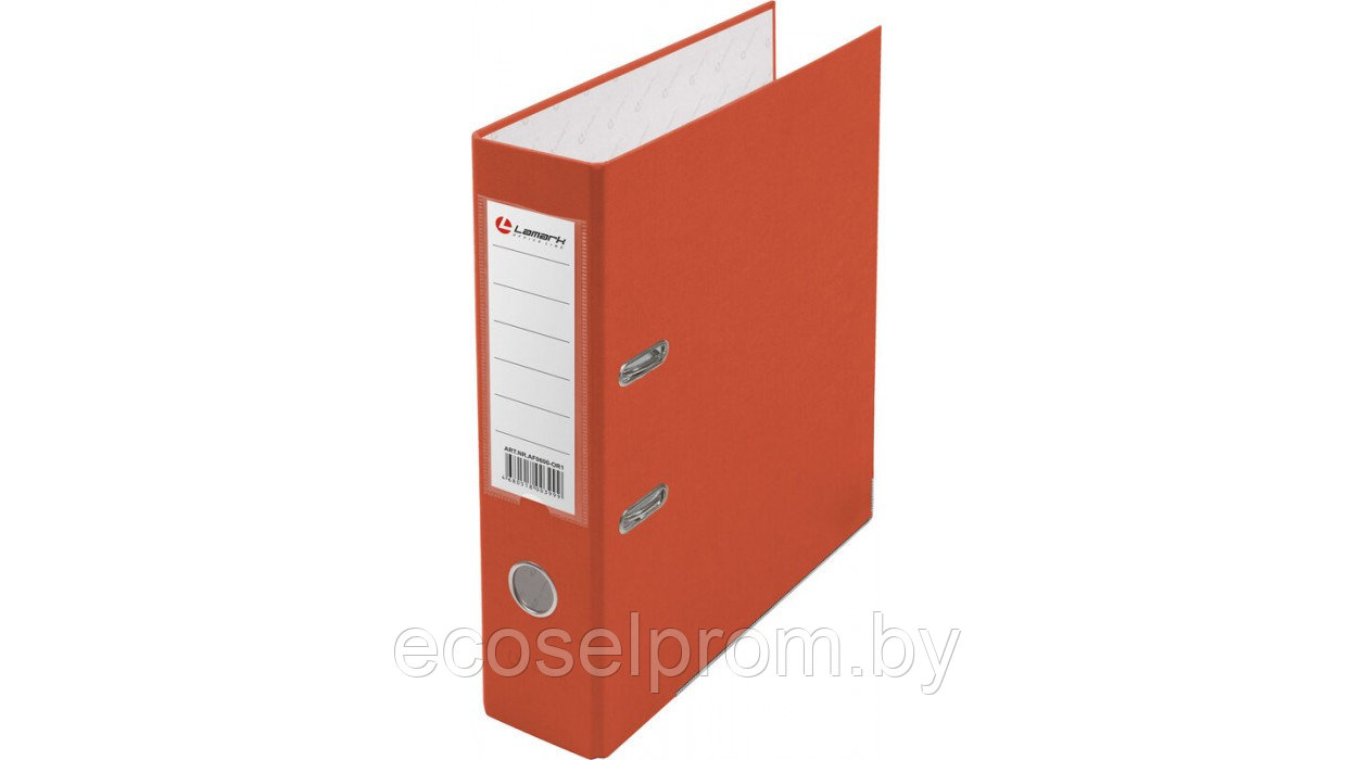 Папка регистратор А4, ПВХ LAMARK, 80 мм, с мет. уголком, оранжевая, собранный