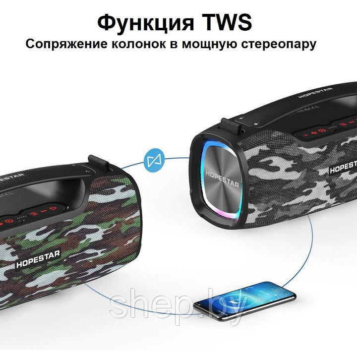 Беспроводная портативная колонка Hopestar A6X, 55 Вт Цвет: хаки , серый хаки - фото 3 - id-p202028859