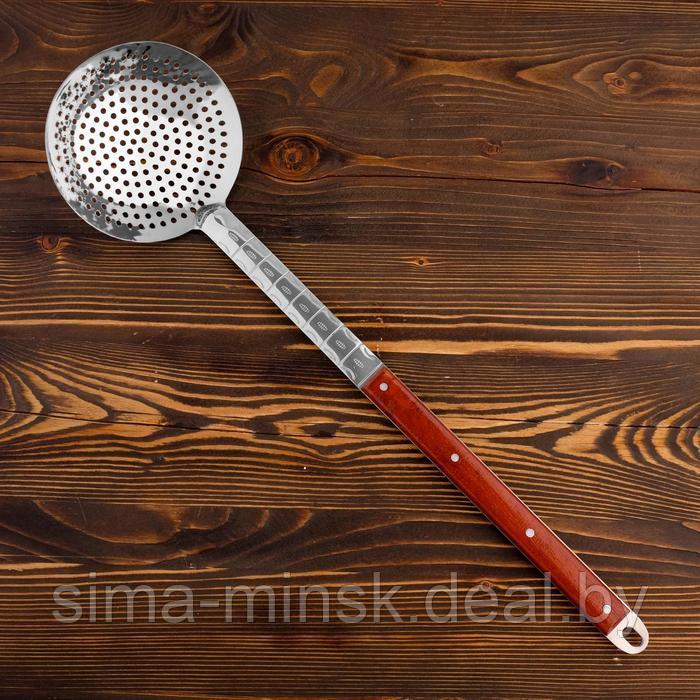 Шумовка для казана узбекская 58см, диаметр 16см, с деревянной ручкой - фото 1 - id-p202027721