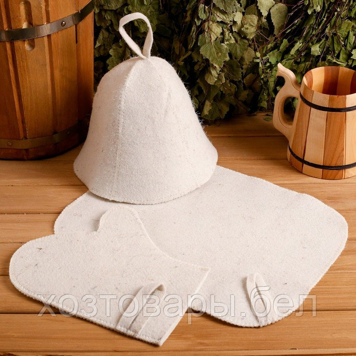 Набор для бани "3 в 1" шапка, коврик, рукавица - фото 1 - id-p202032459