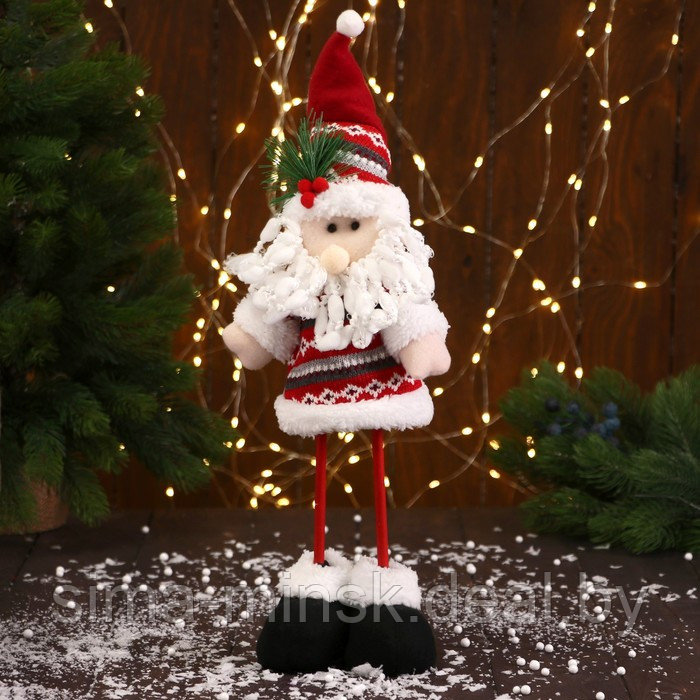 Мягкая игрушка "Дед Мороз" с ёлочкой  длинные ножки  14*36 см