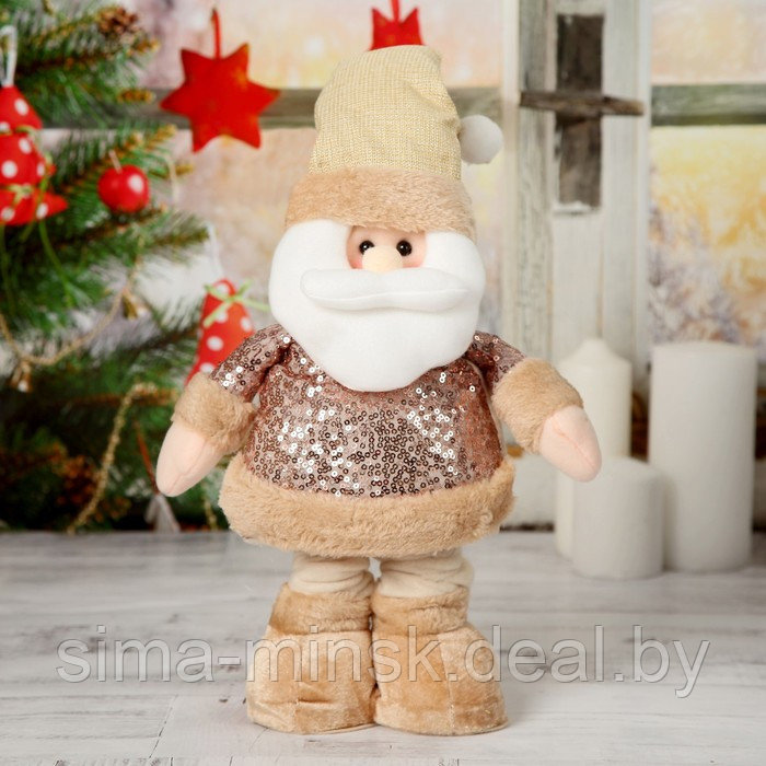 Мягкая игрушка "Дед Мороз в пайетках" стоит, 15х41 см (в сложенном виде 30 см), коричневый - фото 1 - id-p202026964
