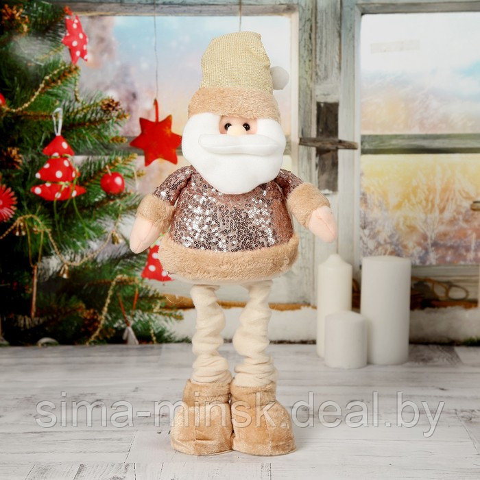 Мягкая игрушка "Дед Мороз в пайетках" стоит, 15х41 см (в сложенном виде 30 см), коричневый - фото 2 - id-p202026964