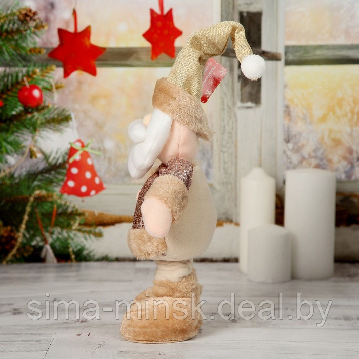 Мягкая игрушка "Дед Мороз в пайетках" стоит, 15х41 см (в сложенном виде 30 см), коричневый - фото 3 - id-p202026964