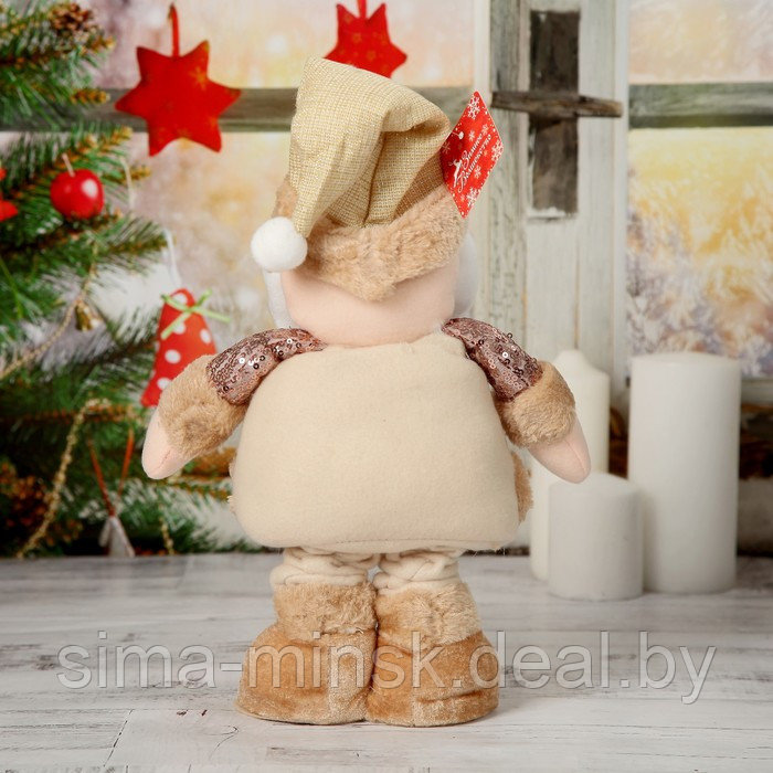 Мягкая игрушка "Дед Мороз в пайетках" стоит, 15х41 см (в сложенном виде 30 см), коричневый - фото 4 - id-p202026964