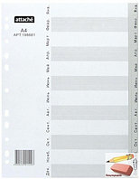 Разделитель пластиковый Attache, Январь - Декабрь, 12 листов, пластиковый, серый, арт.198681
