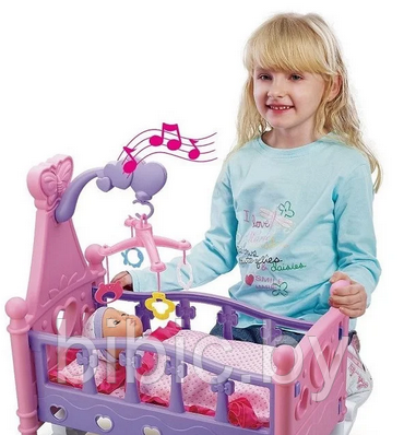 Детская игрушечная кроватка для кукол качалка, игрушка кукольная кроватка игровой набор для девочек 661-03А - фото 3 - id-p202050781