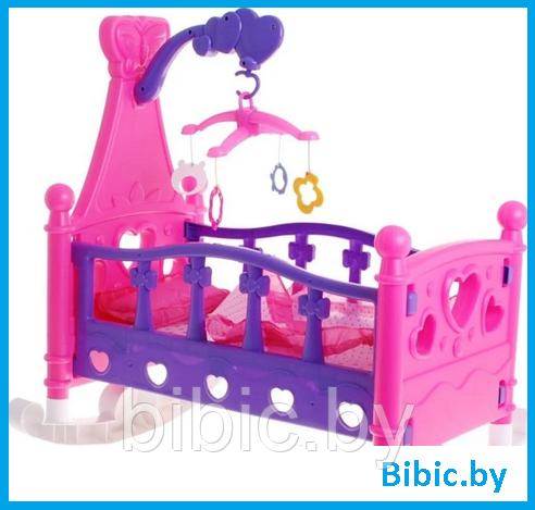 Детская игрушечная кроватка для кукол качалка, игрушка кукольная кроватка игровой набор для девочек 661-03А - фото 1 - id-p202050781