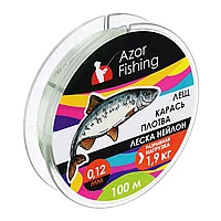 Леска AZOR FISHING "Карась, Плотва" нейлон, 100м, 0,28мм, зеленая, разрывная нагрузка 9,0 кг