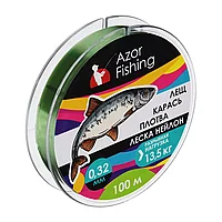 Леска AZOR FISHING "Карась, Плотва" нейлон, 100м, 0,32мм, зеленая, разрывная нагрузка 13,5 кг