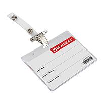 Бейдж горизонтальный (60х90мм), с клипсой и булавкой, мягкий, BRAUBERG, 235711