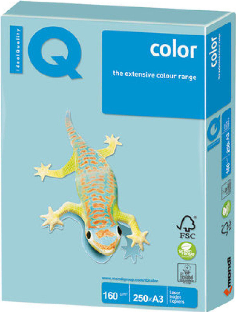 Бумага цветная IQ COLOR, голубой, пл. 160г/м2, ф.А3, 250л., арт. MB30 - фото 1 - id-p202053404
