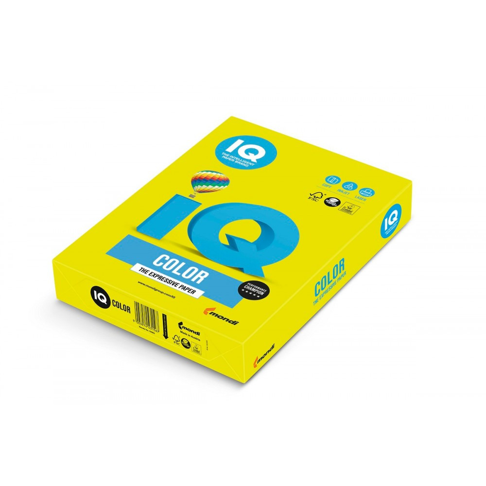 Бумага цветная IQ COLOR, неон желт., пл. 80г/м2, ф.А4, 100 л