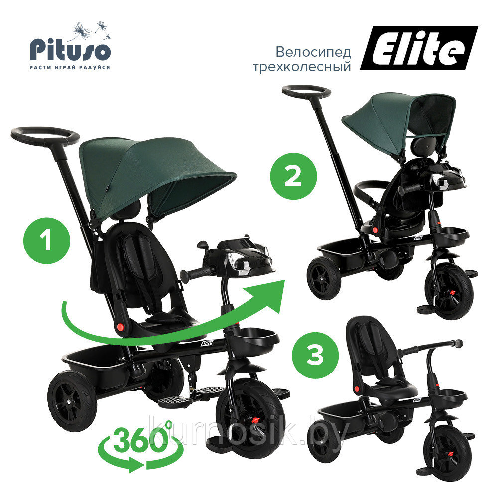 Детский велосипед трехколесный складной PITUSO Elite Green/Зеленый - фото 10 - id-p202060699