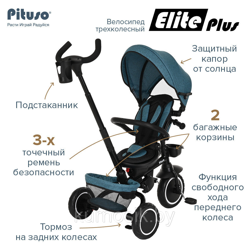 Детский велосипед трехколесный складной PITUSO Elite Plus Teal Blue/Сине-зеленый - фото 10 - id-p202061813