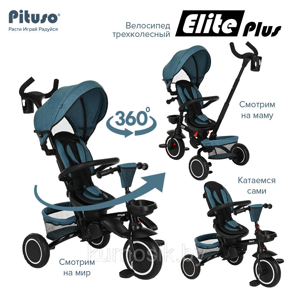 Детский велосипед трехколесный складной PITUSO Elite Plus Teal Blue/Сине-зеленый - фото 8 - id-p202061813