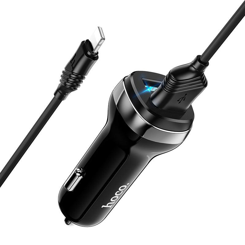Автомобильное зарядное устройство Hoco Z40 2.4A, 2 USB + кабель lightning - фото 2 - id-p202095094