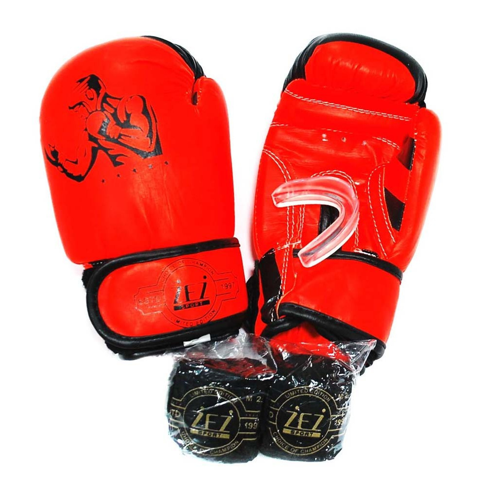Набор для бокса детский (перчатки боксёрские + капа + бинты ) ZEZ sport красные 2 унций , Fighter-2-OZ - фото 1 - id-p202114737