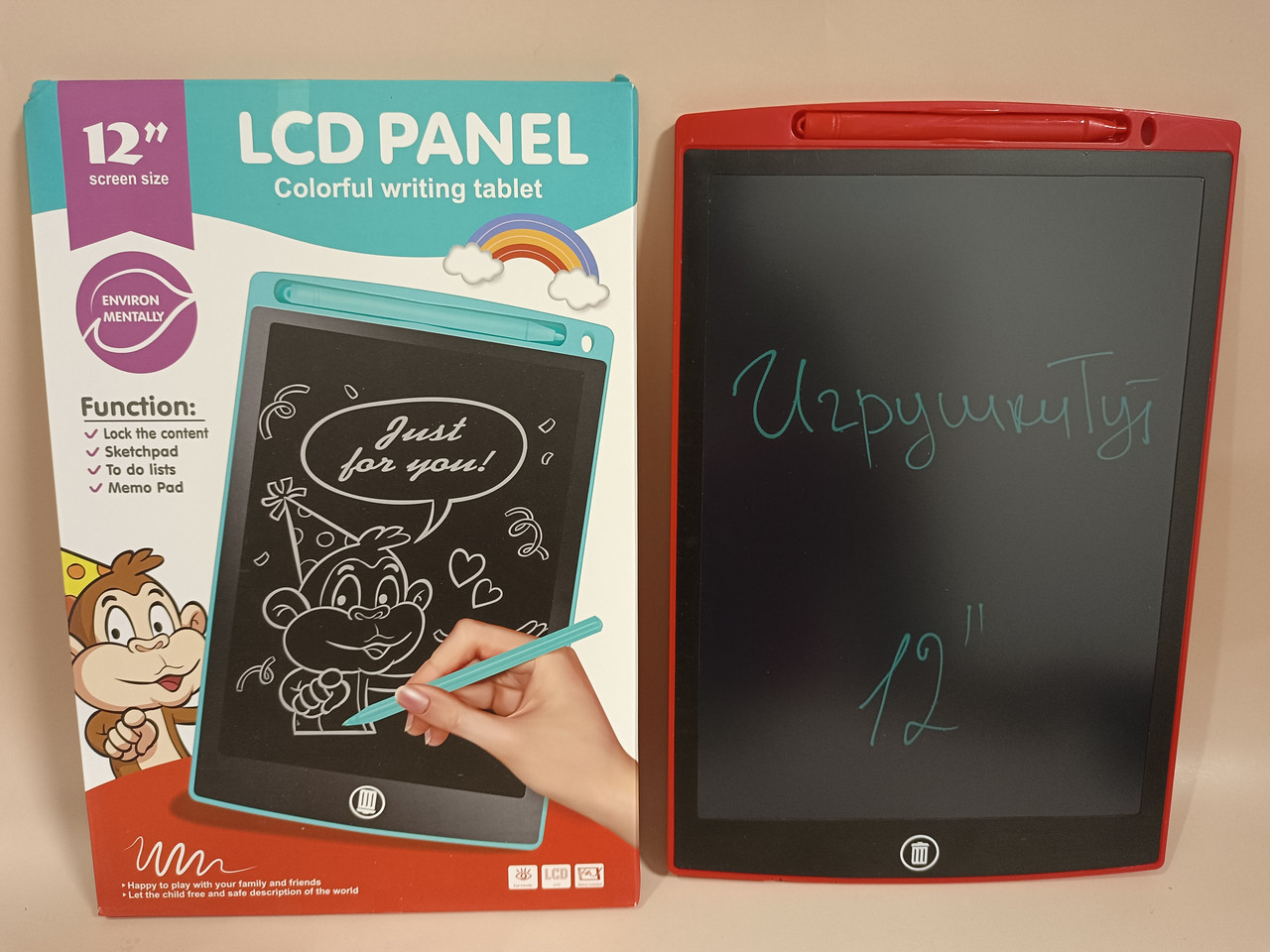 Графический планшет для рисования LCD Writing Tablet 12" с цветным экраном, цвет в ассортименте - фото 7 - id-p134199040