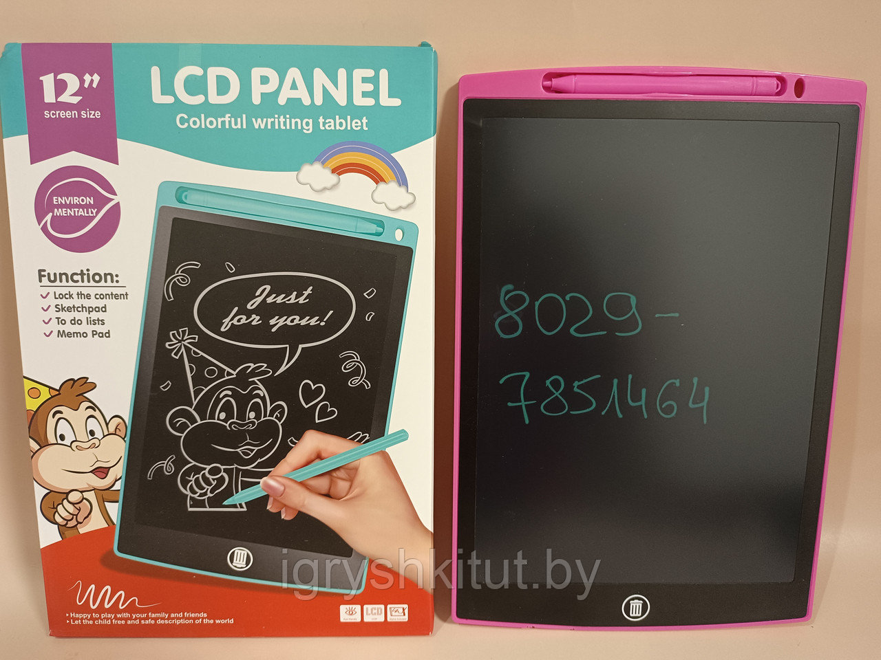 Графический планшет для рисования LCD Writing Tablet 12" с цветным экраном, цвет в ассортименте - фото 3 - id-p134199040