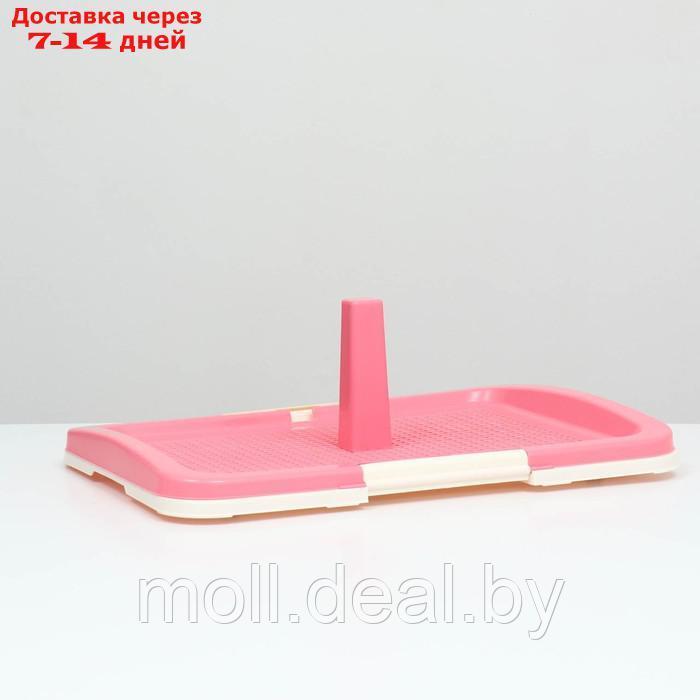 Туалет для собак с сеткой и столбиком 47 х 34 х 5,5 см, розовый - фото 1 - id-p202077327