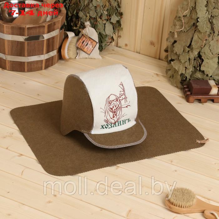Набор для бани: шапка и коврик "Хозяинъ" зеленый - фото 1 - id-p202077865