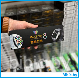 Умные часы телефон Apple Watch 8 смарт (копия) 45 мм Bluetooth безрамочный экран, фонарик, большой функционал
