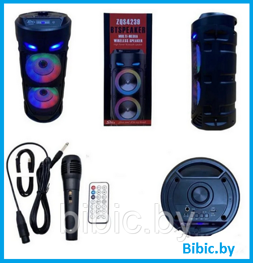 ПОРТАТИВНАЯ БЕСПРОВОДНАЯ БЛЮТУЗ КОЛОНКА BT SPEAKER ZQS-4239 с пультом управления, микрофоном и FM радио