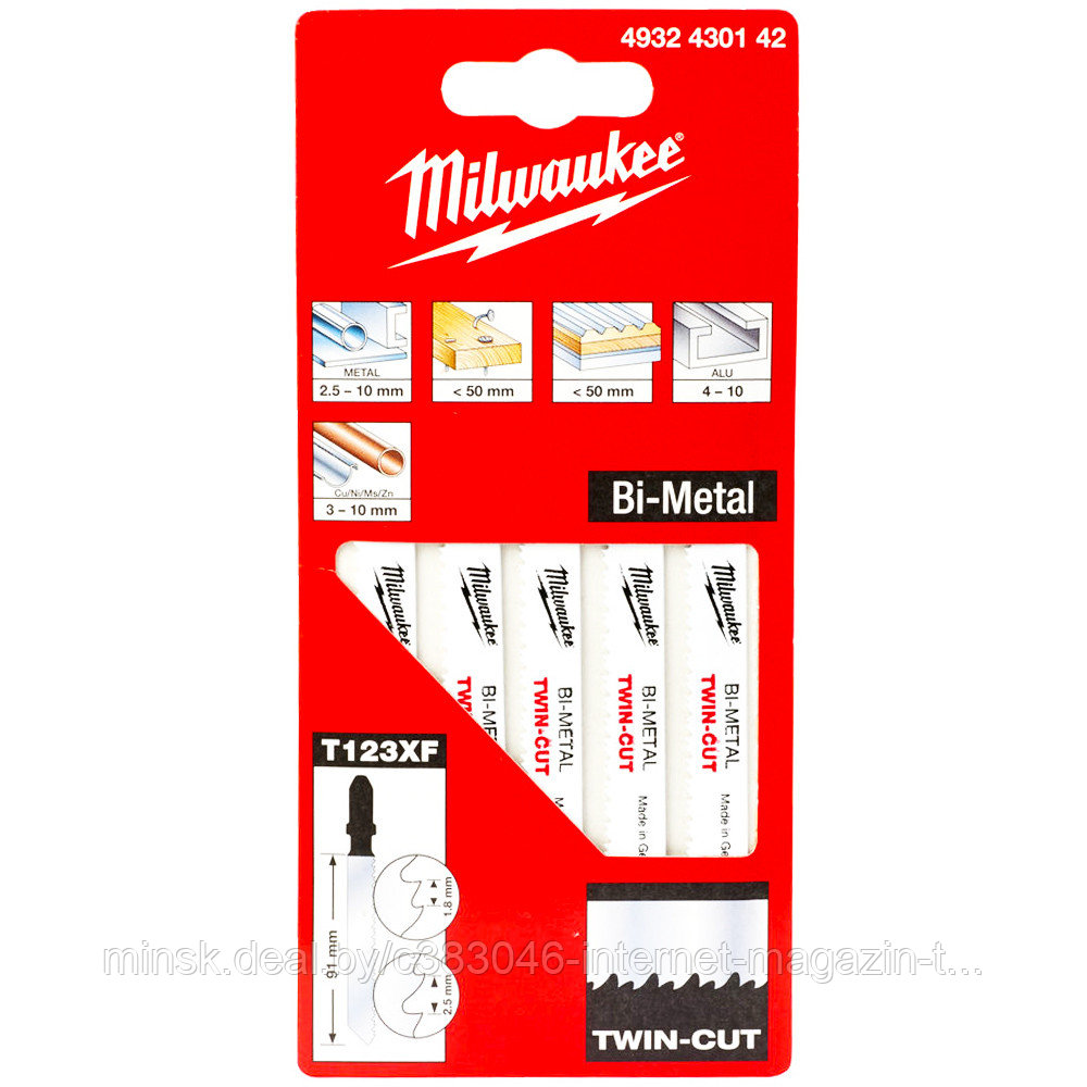 Пилка к лобзику T123XF по металлу (5 шт) Milwaukee (4932430142) - фото 1 - id-p114592560
