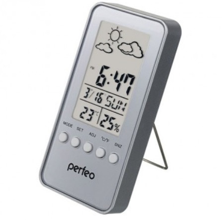 Часы-метеостанция Perfeo Window (PF-S002A) время, температура, влажность, дата (серебристый)