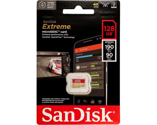 Карта памяти micro SDXC 128 GB SanDisk Class10 Extreme UHS-I U3 (190/90 Mb/s) 4K Ultra HD - фото 2 - id-p202171294
