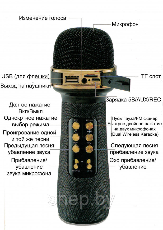 Беспроводной микрофон караоке Wster WS-898 цвет : черный - фото 4 - id-p202220427